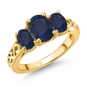 Blue Sapphire - September_5_Ring in 925 Yellow Gold Plated Silver