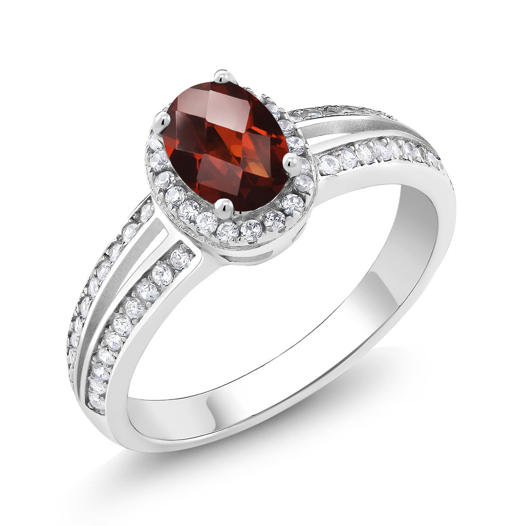 Garnet-Checkerboard - January_9_Ring in 925 Sterling Silver