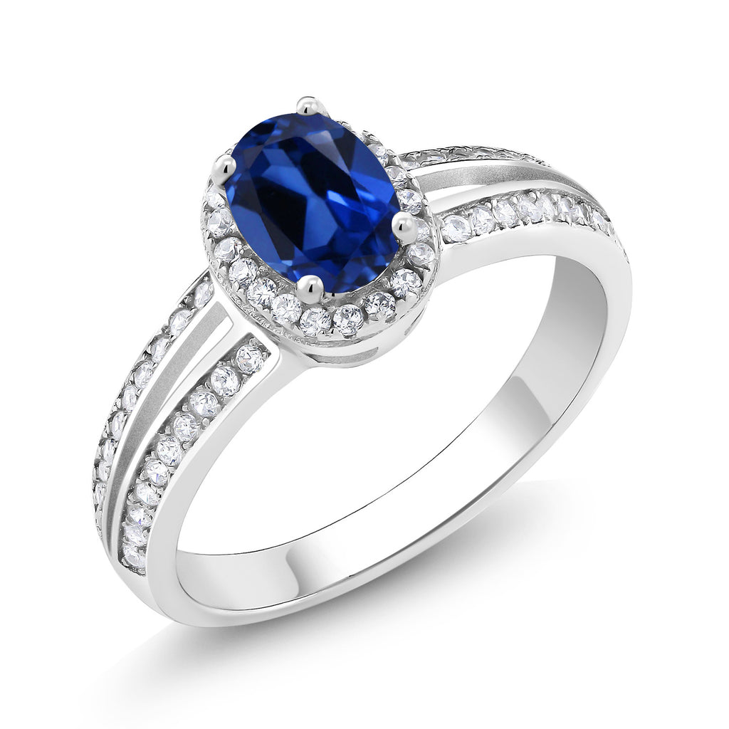 Blue Created Sapphire - September_6_Ring in 925 Sterling Silver