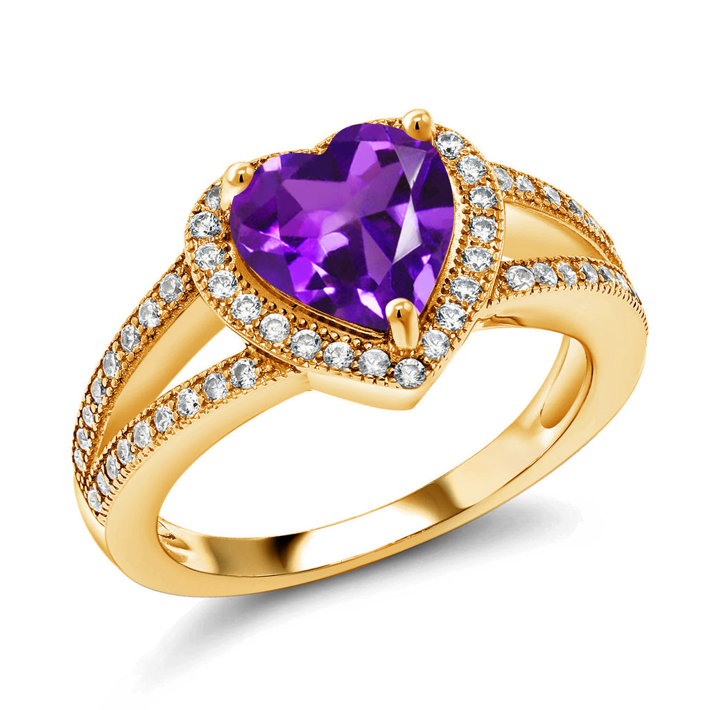 Amethyst - February_6_Ring in 925 Yellow Gold Plated Silver
