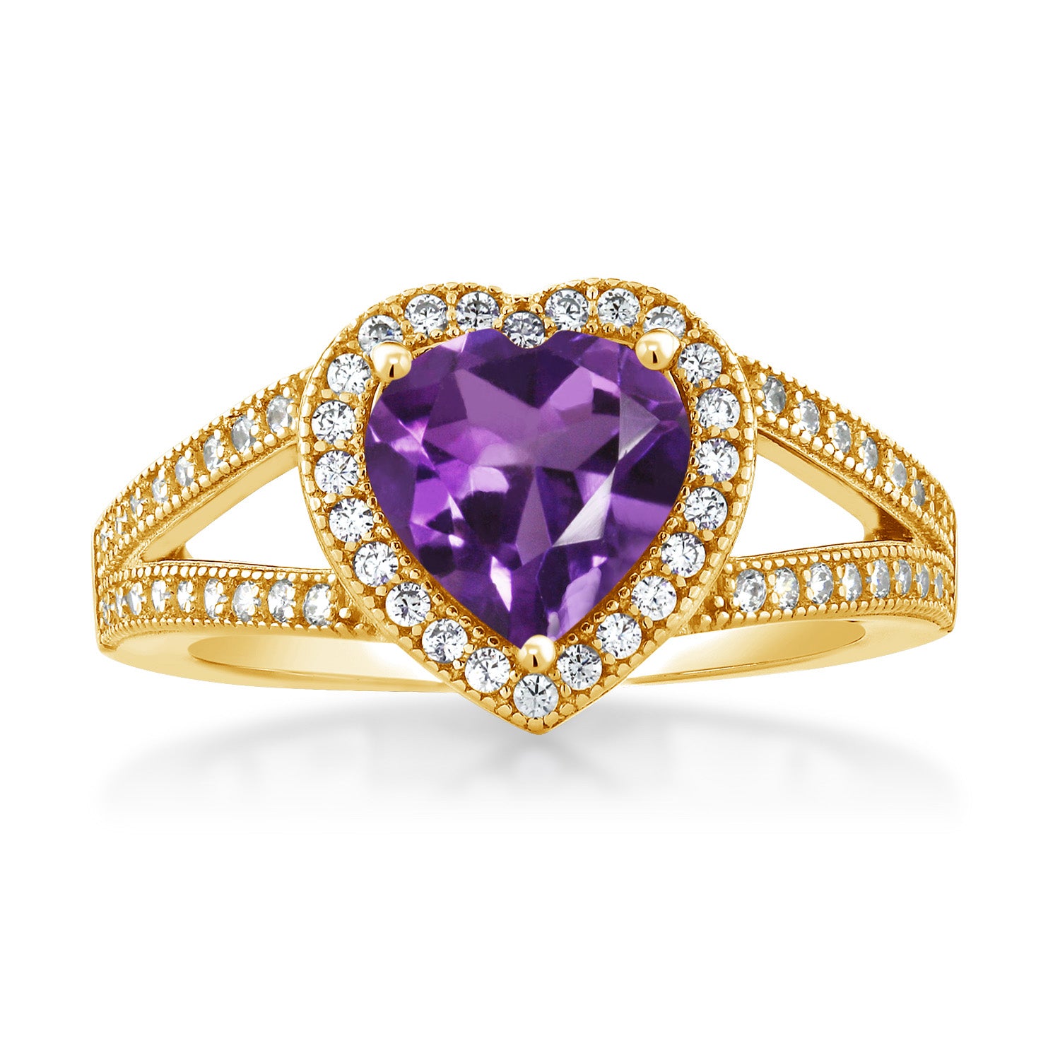 Amethyst and Moissanite_5_Ring in 925 Yellow Gold Plated Silver