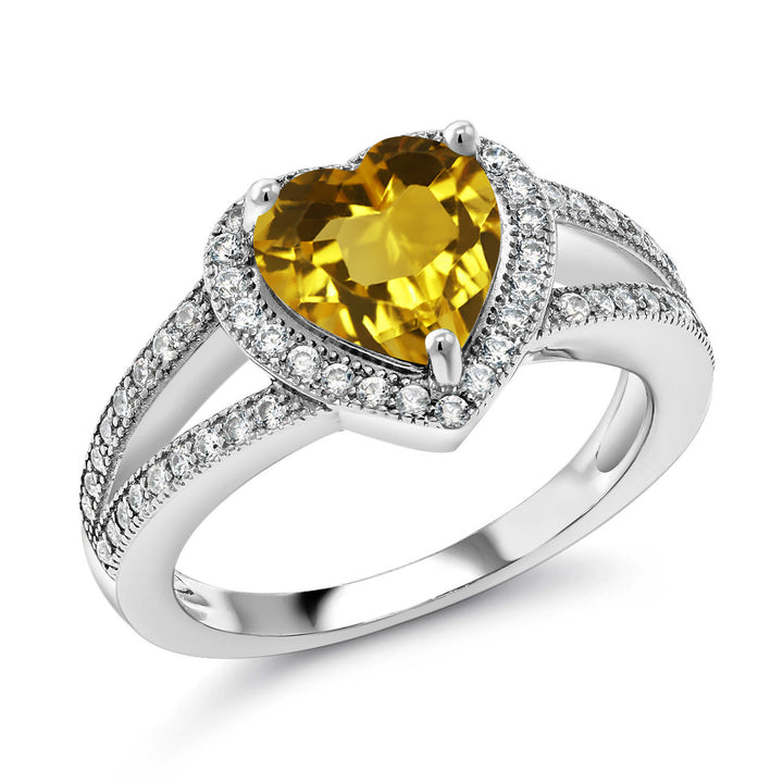 8MM Heart Gemstone Birthstone and White Moissanite Halo Ring For Women | 925 Sterling Silver | Jewelry for Anniversary Wedding Engagement Promise