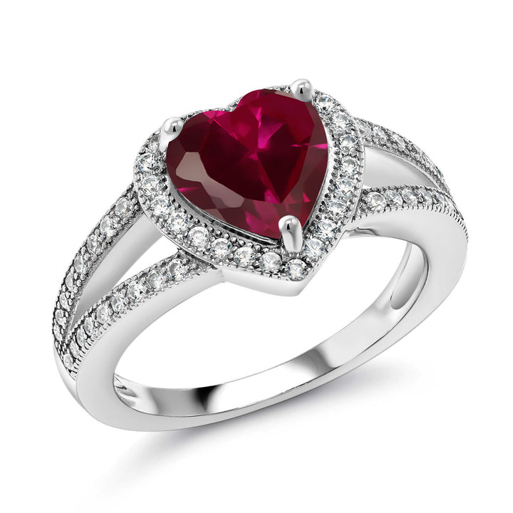 8MM Heart Gemstone Birthstone and White Moissanite Halo Ring For Women | 925 Sterling Silver | Jewelry for Anniversary Wedding Engagement Promise