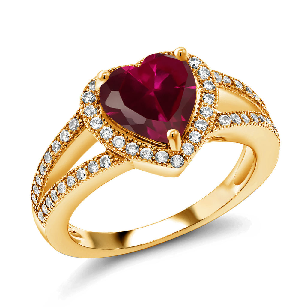 Created Ruby - July_9_Ring in 925 Yellow Gold Plated Silver