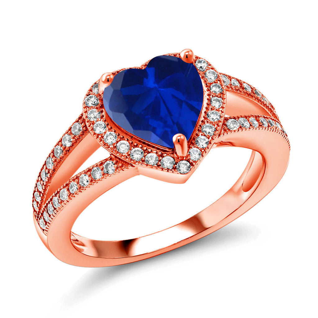 Gem Stone King 18K Rose Gold Plated Silver 8MM Heart Gemstone Birthstone and White Moissanite Accents Halo Ring for Women | Elegant Split Shank Design | Fine Jewelry for Anniversary Wedding Engagement Promise