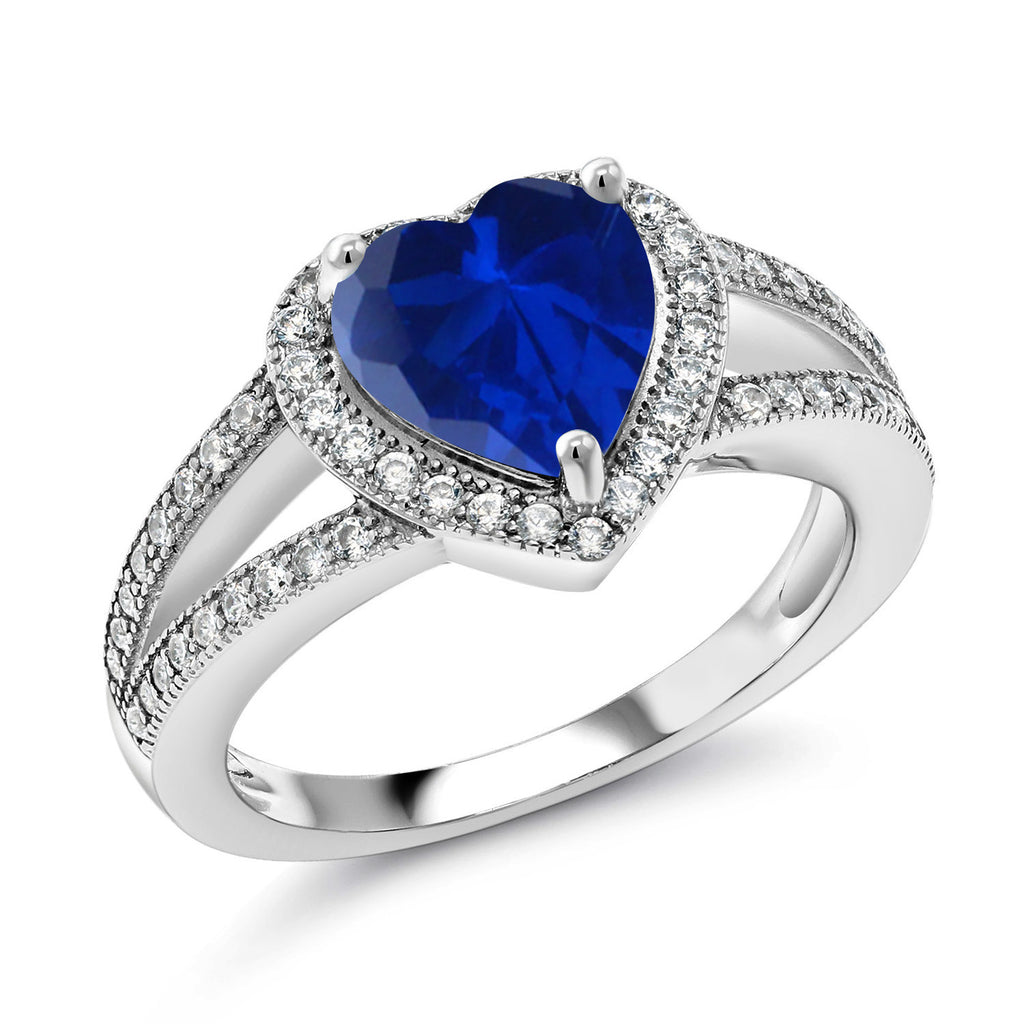 Blue Created Sapphire_5_Ring in 925 Sterling Silver