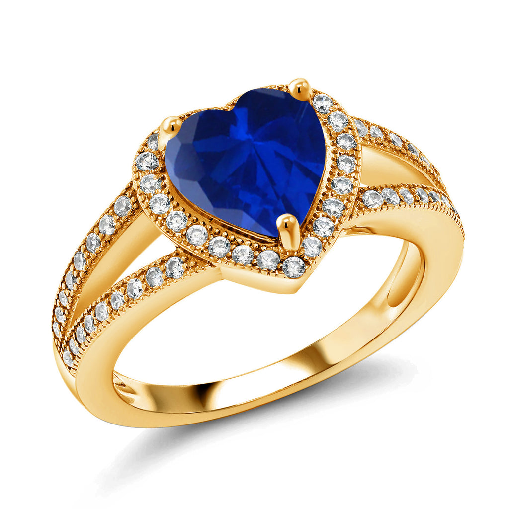 Blue Created Sapphire - September_6_Ring in 925 Yellow Gold Plated Silver