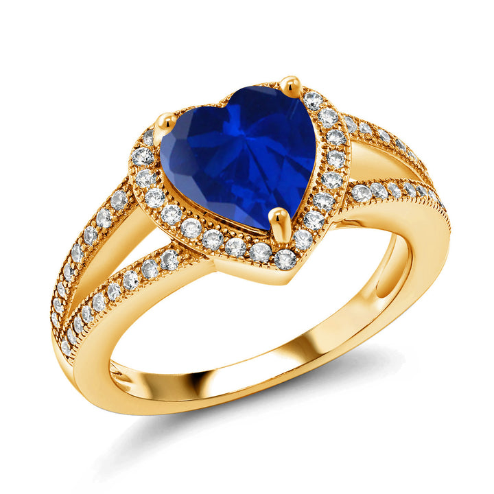 Blue Created Sapphire - September_6_Ring in 925 Yellow Gold Plated Silver