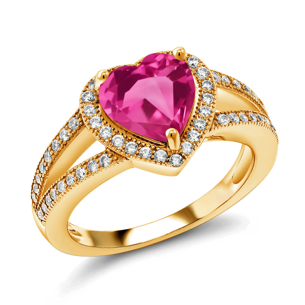 Pink Created Sapphire - September_7_Ring in 925 Yellow Gold Plated Silver