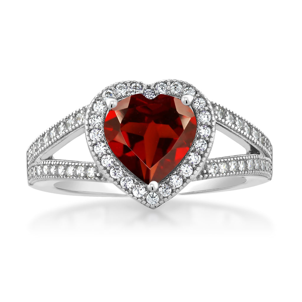 Garnet and Moissanite_8_Ring in 925 Sterling Silver