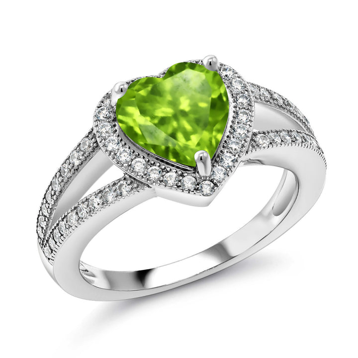 8MM Heart Gemstone Birthstone and White Moissanite Halo Ring For Women | 925 Sterling Silver | Jewelry for Anniversary Wedding Engagement Promise
