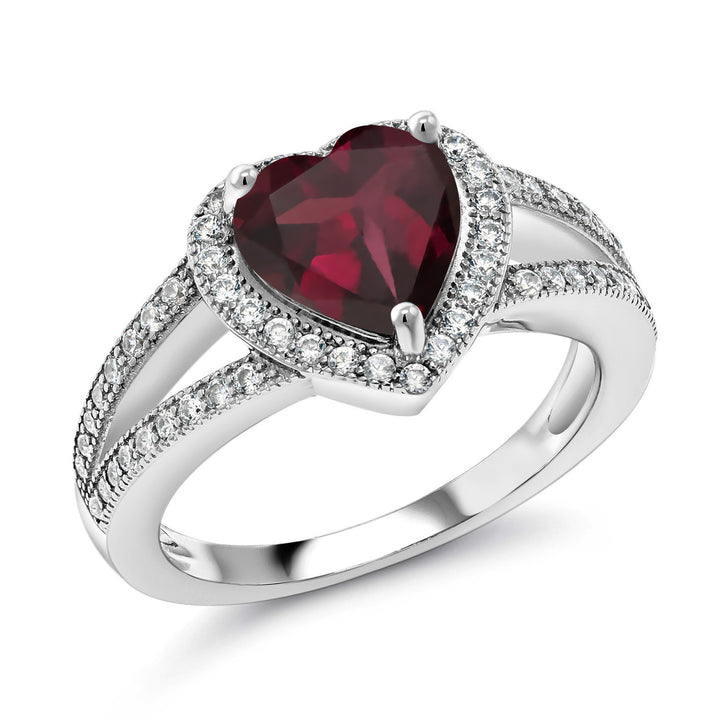 8MM Heart Gemstone Birthstone and White Moissanite Halo Ring For Women | 925 Sterling Silver | Jewelry for Anniversary Wedding Engagement Promise