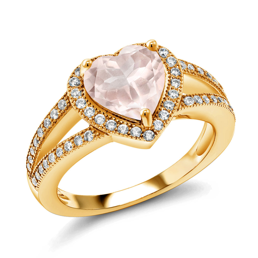 Rose Quartz_5_Ring in 925 Yellow Gold Plated Silver