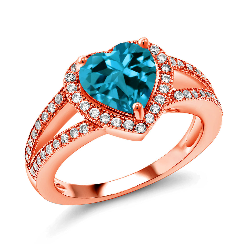 London Blue Topaz - November_8_Ring in 925 Rose Gold Plated Silver