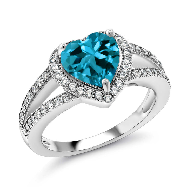 8MM Heart Gemstone Birthstone and White Moissanite Halo Ring For Women | 925 Sterling Silver | Jewelry for Anniversary Wedding Engagement Promise