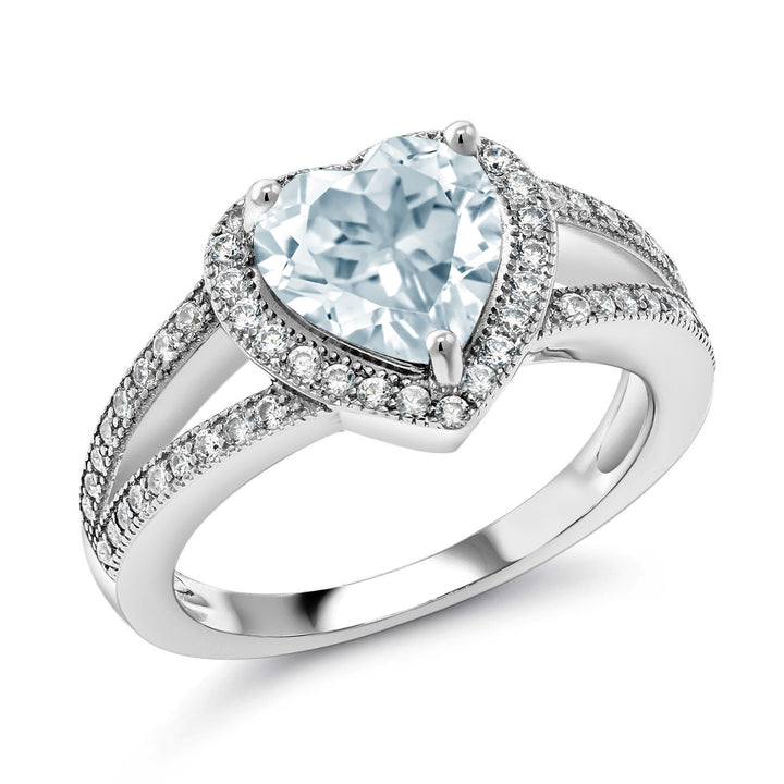 8MM Heart Gemstone Birthstone and White Moissanite Halo Ring For Women | 925 Sterling Silver | Jewelry for Anniversary Wedding Engagement Promise