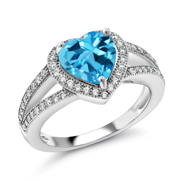 8MM Heart Gemstone Birthstone and White Moissanite Halo Ring For Women | 925 Sterling Silver | Jewelry for Anniversary Wedding Engagement Promise