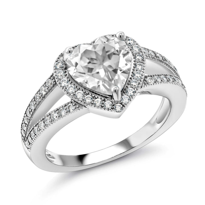 8MM Heart Gemstone Birthstone and White Moissanite Halo Ring For Women | 925 Sterling Silver | Jewelry for Anniversary Wedding Engagement Promise