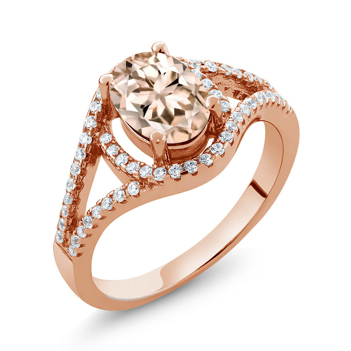 1.71 Ct Oval Peach Morganite 18K Rose Gold Plated Silver Ring