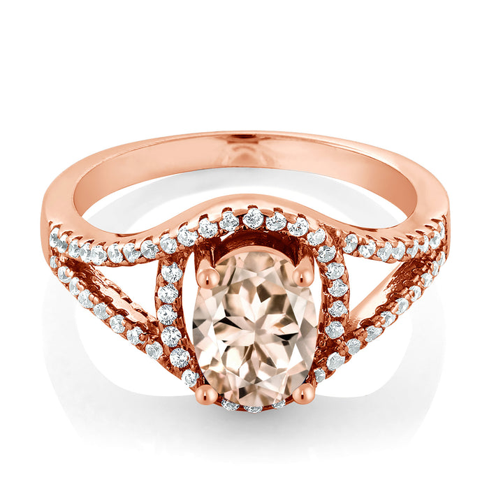 1.71 Ct Oval Peach Morganite 18K Rose Gold Plated Silver Ring