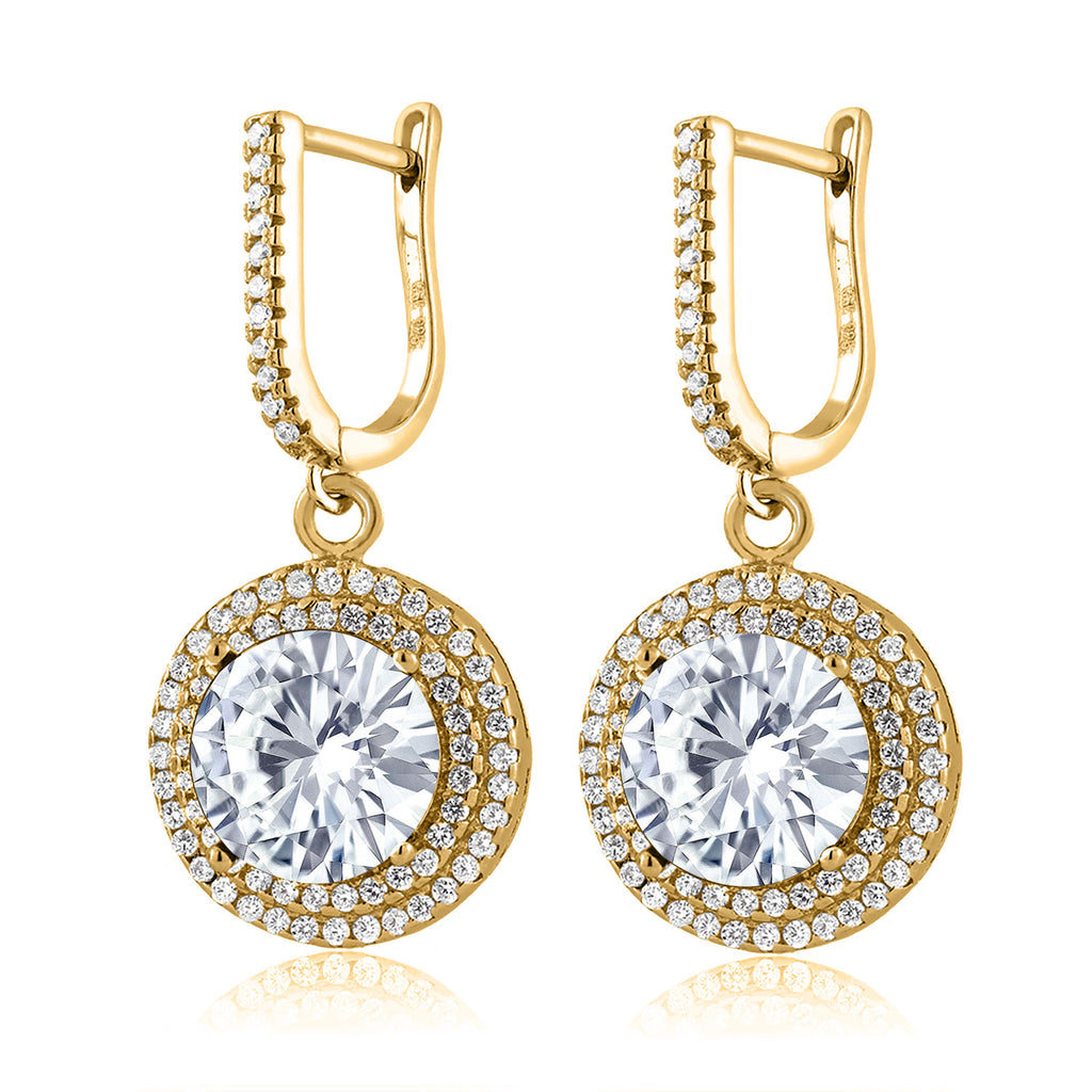 White Moissanite - April_Earrings in 925 Yellow Gold Plated Silver