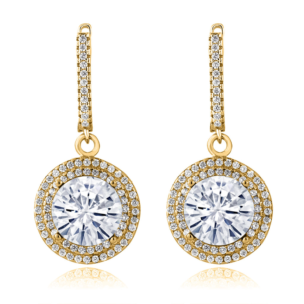 Near Colorless (GH) and White_Earrings in 925 Yellow Gold Plated Silver