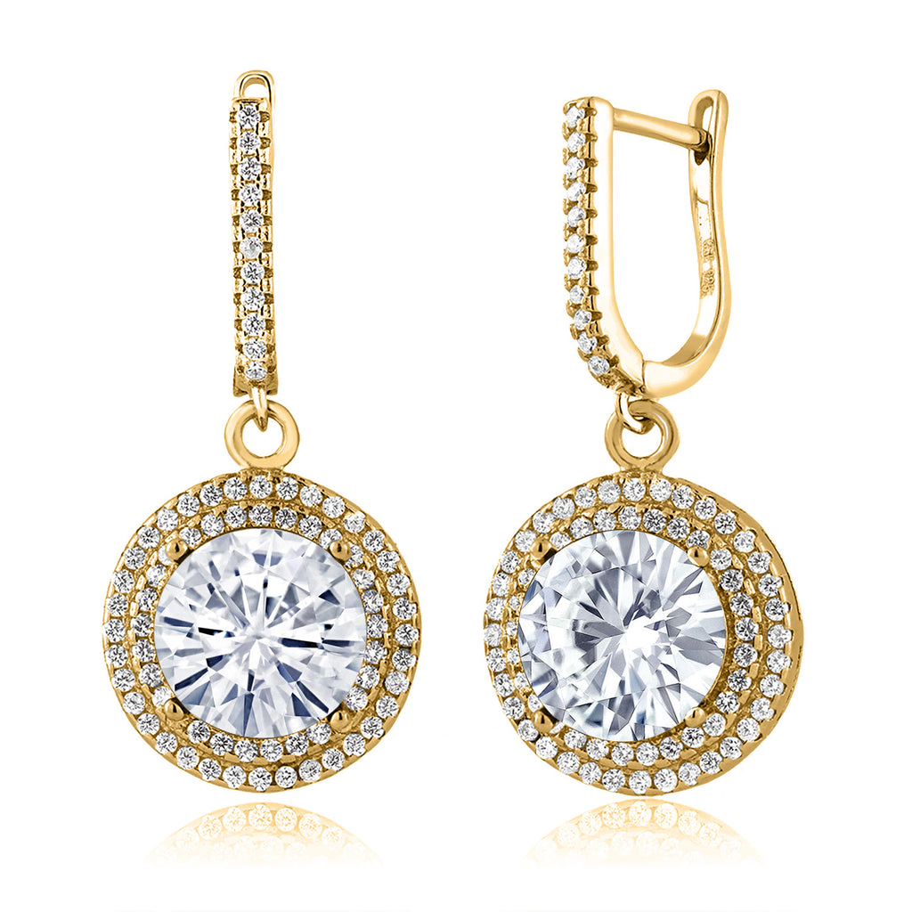 Near Colorless (GH) and White_Earrings in 925 Yellow Gold Plated Silver