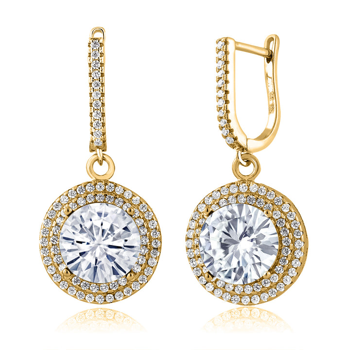 Near Colorless (GH) and White_Earrings in 925 Yellow Gold Plated Silver
