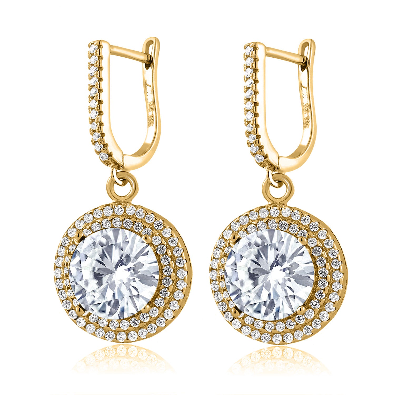 Near Colorless (GH) and White_Earrings in 925 Yellow Gold Plated Silver
