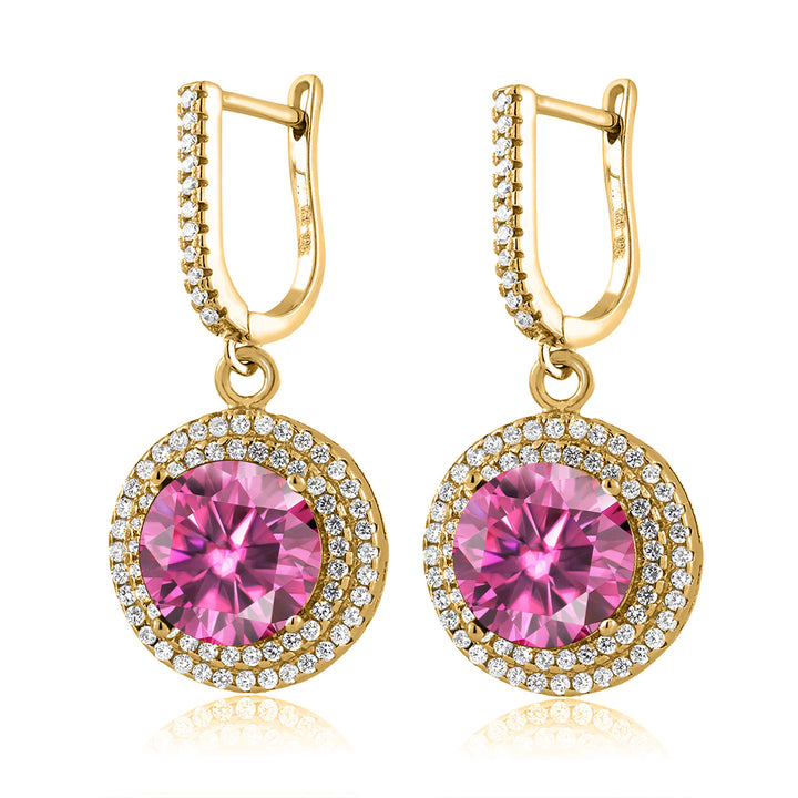 Pink Moissanite - April_Earrings in 925 Yellow Gold Plated Silver