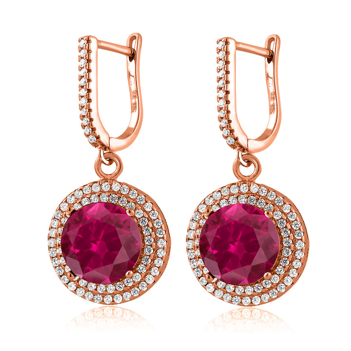 Created Ruby - July_Earrings in 925 Rose Gold Plated Silver