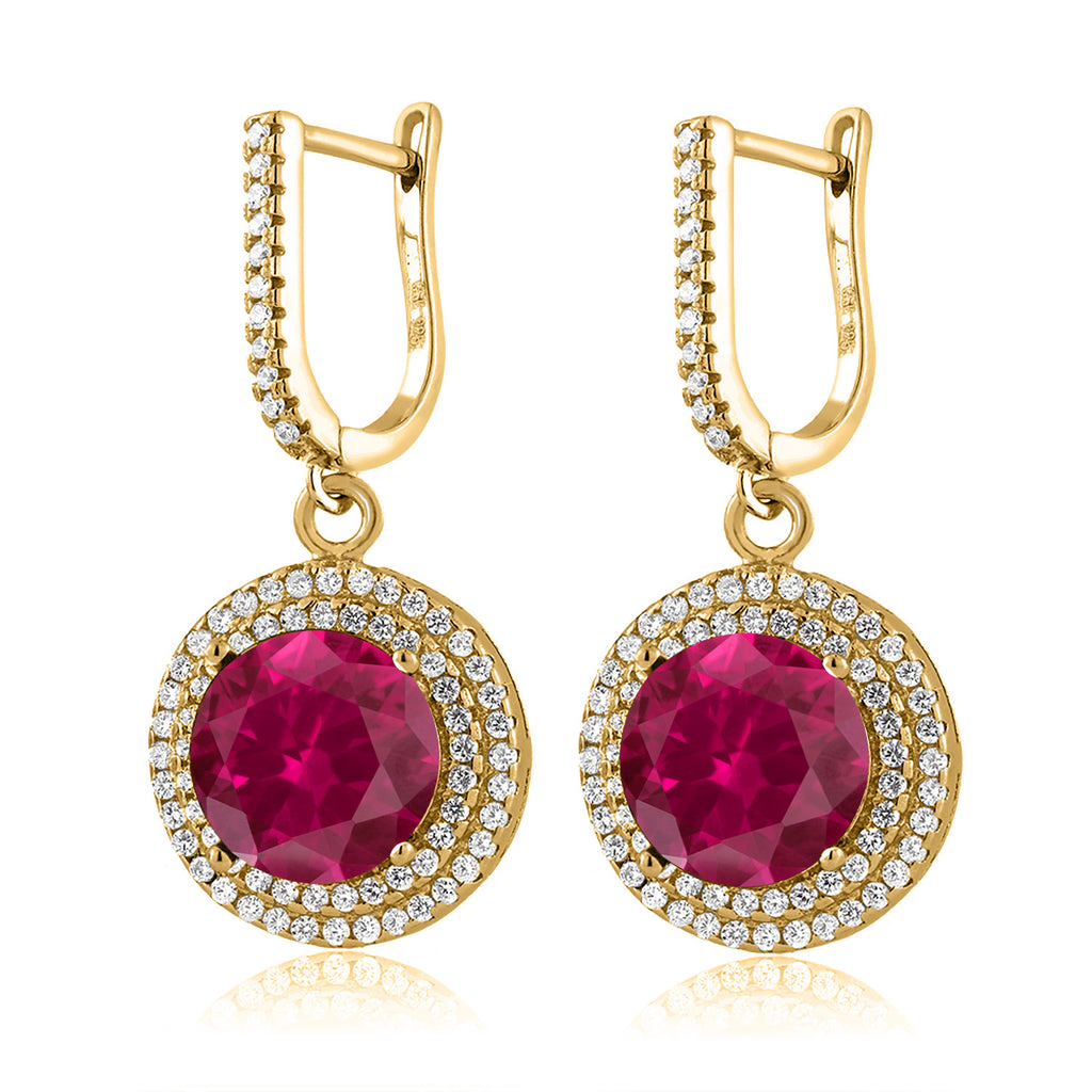 Created Ruby - July_Earrings in 925 Yellow Gold Plated Silver