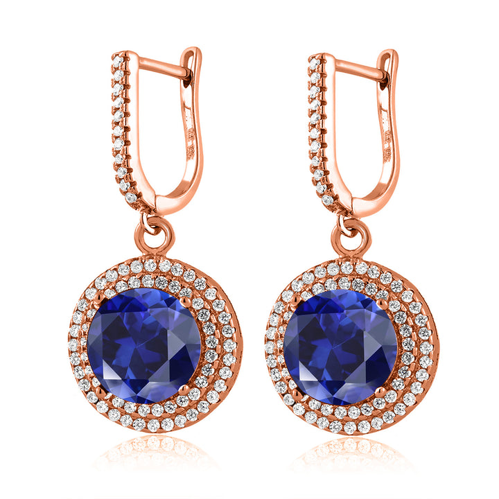 Blue Created Sapphire - September_Earrings in 925 Rose Gold Plated Silver