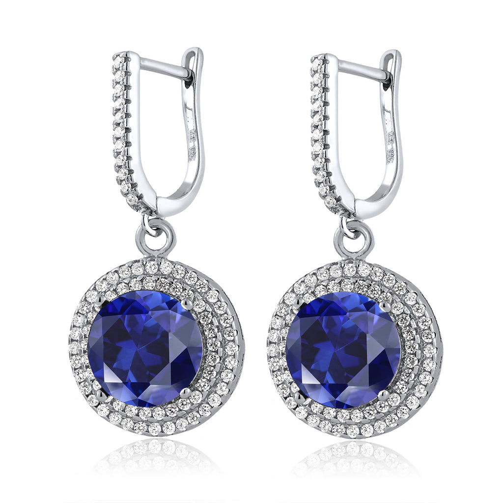 Blue Created Sapphire - September_Earrings in 925 Sterling Silver