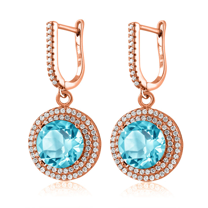 Swiss Blue Topaz - November_Earrings in 925 Rose Gold Plated Silver