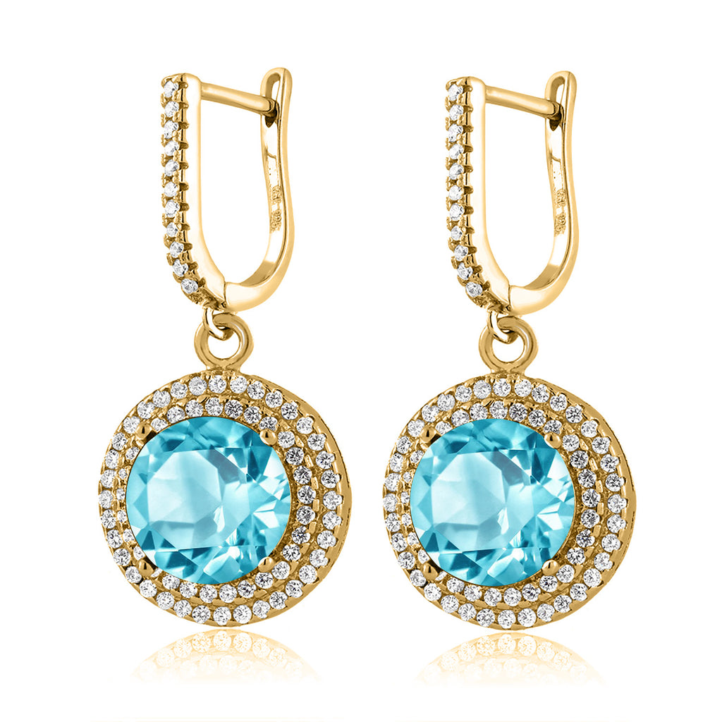 Swiss Blue Topaz - November_Earrings in 925 Yellow Gold Plated Silver