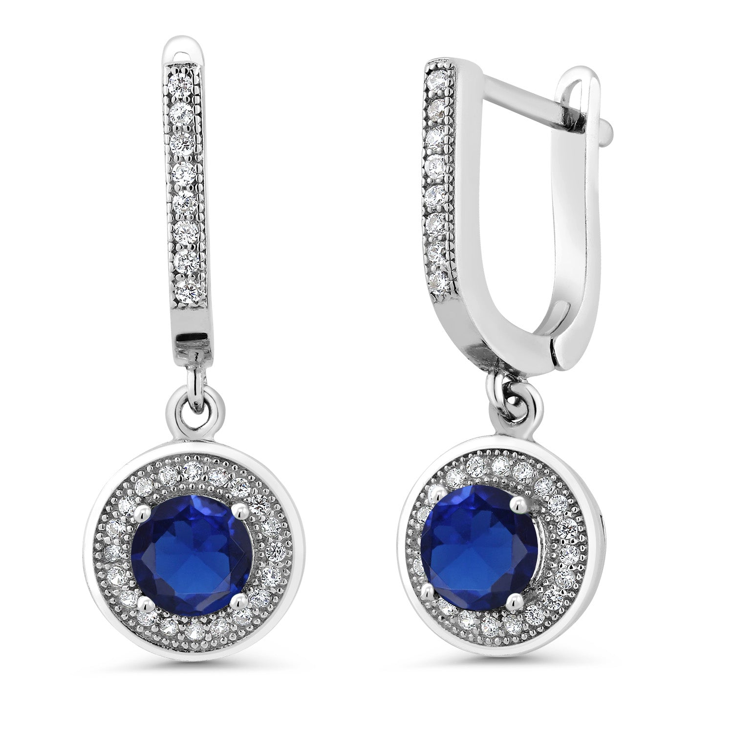 Blue Created Sapphire - September_Earrings in 925 Sterling Silver