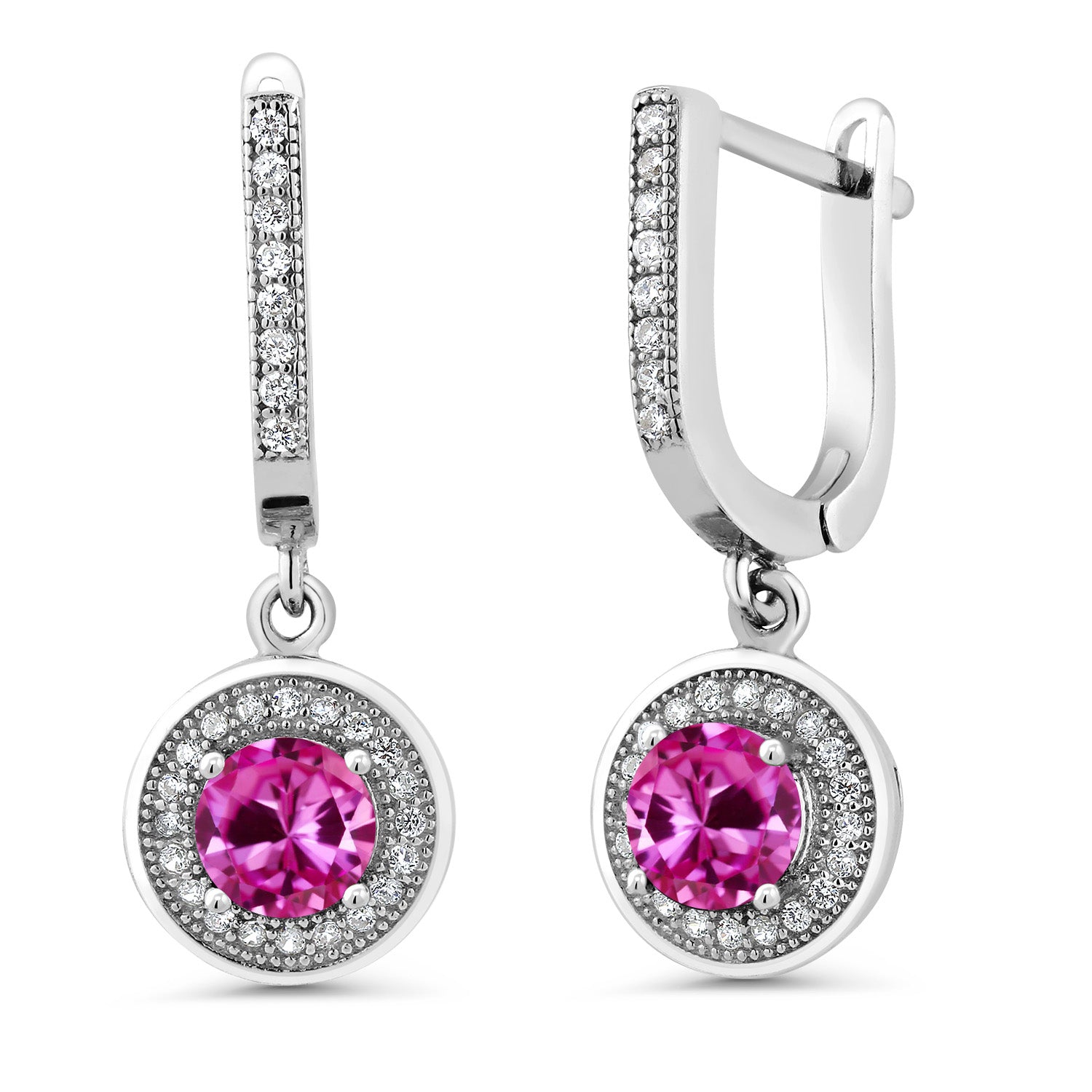 Pink Created Sapphire - September_Earrings in 925 Sterling Silver