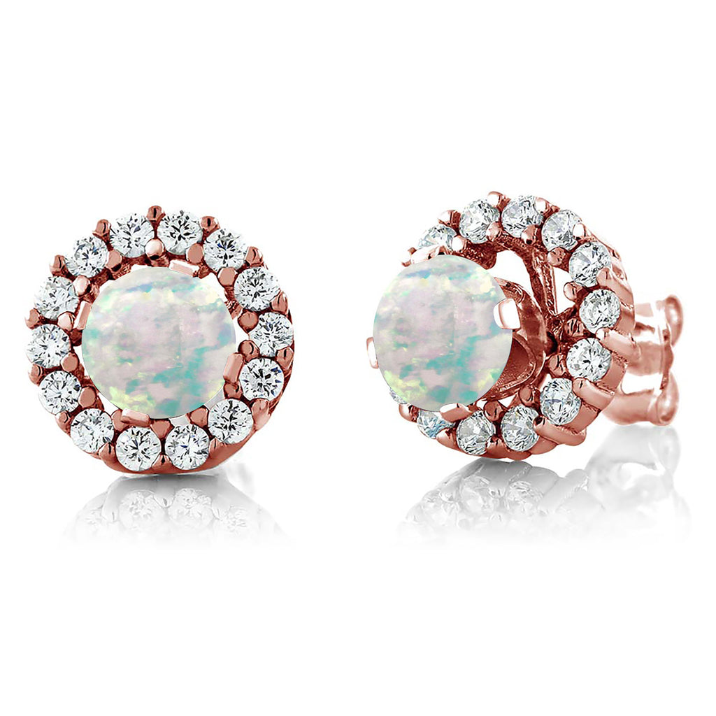 White Opal-Cabochon - October_Earrings in 925 Rose Gold Plated Silver