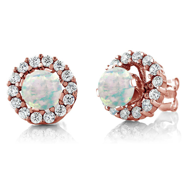 White Opal-Cabochon - October_Earrings in 925 Rose Gold Plated Silver