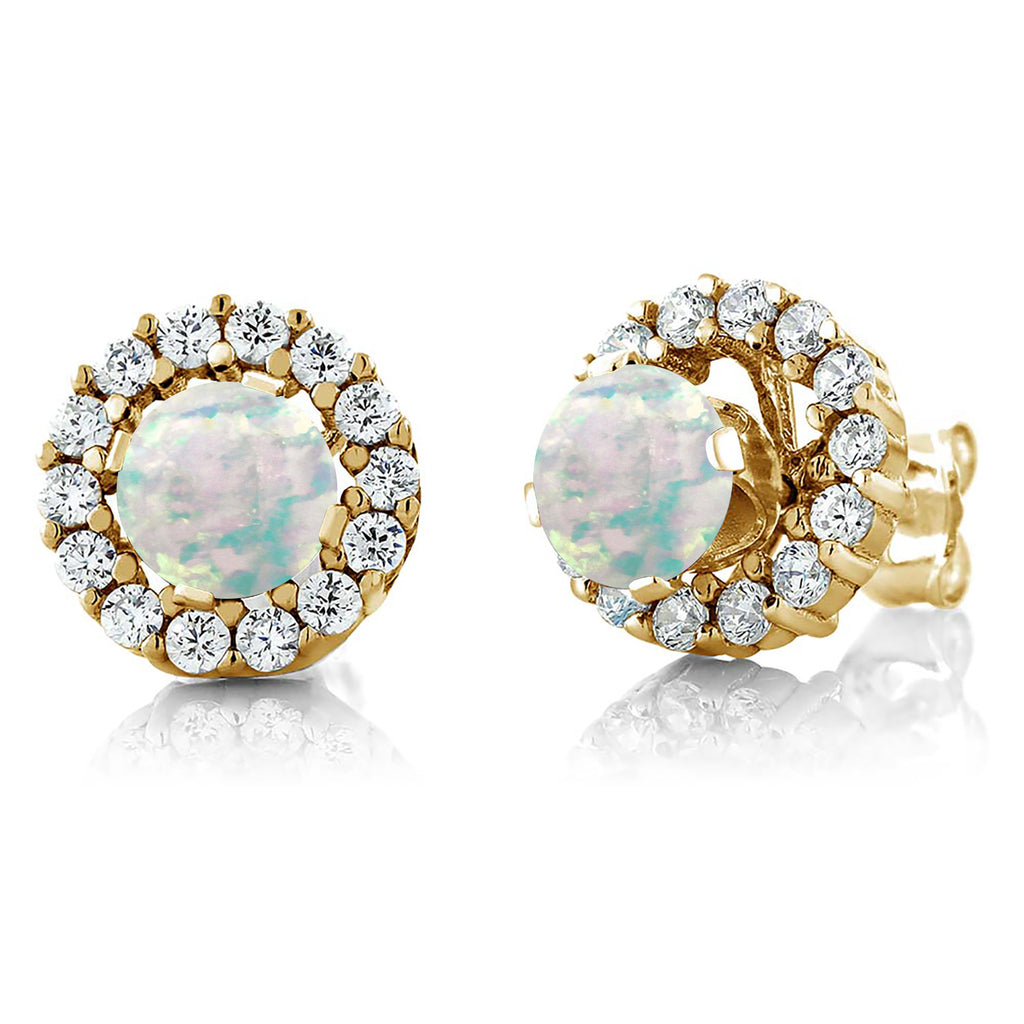 White Opal-Cabochon - October_Earrings in 925 Yellow Gold Plated Silver