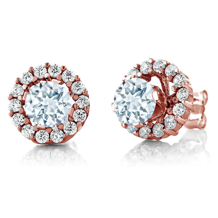 Aquamarine - March_Earrings in 925 Rose Gold Plated Silver