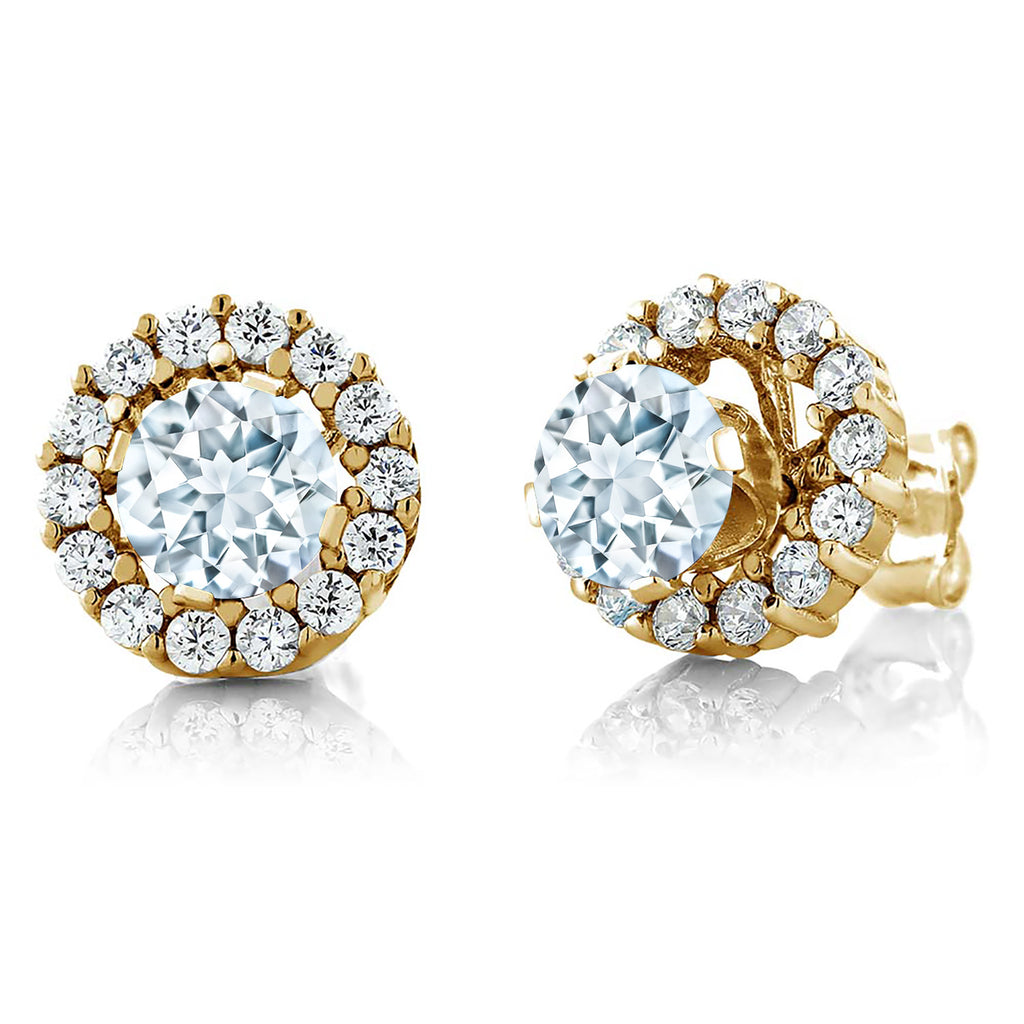 Aquamarine - March_Earrings in 925 Yellow Gold Plated Silver