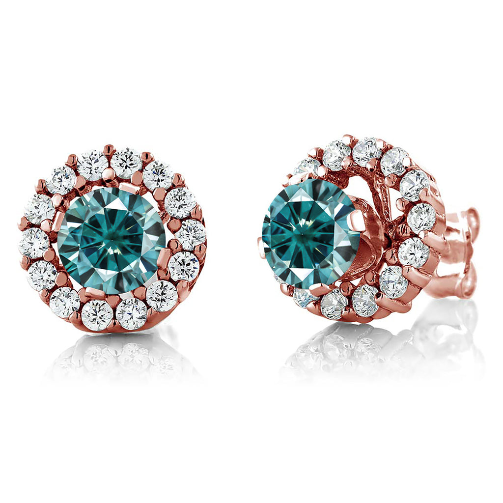 Blue Moissanite - April_Earrings in 925 Rose Gold Plated Silver