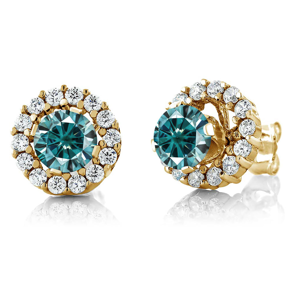 Blue Moissanite - April_Earrings in 925 Yellow Gold Plated Silver