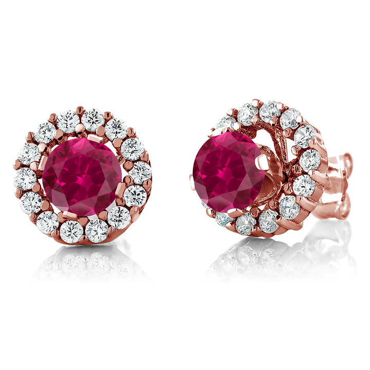 Created Ruby - July_Earrings in 925 Rose Gold Plated Silver