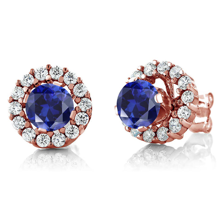 Blue Created Sapphire - September_Earrings in 925 Rose Gold Plated Silver