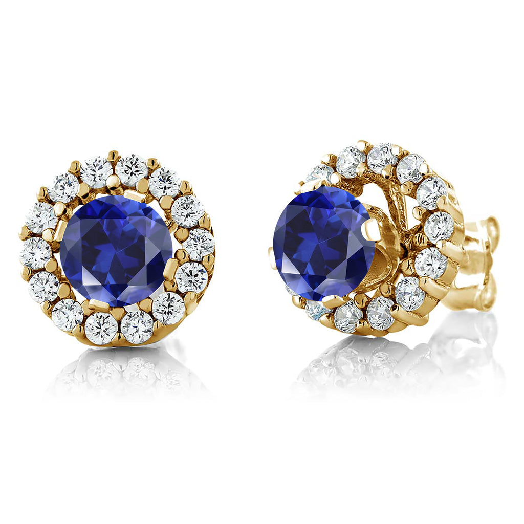 Blue Created Sapphire - September_Earrings in 925 Yellow Gold Plated Silver