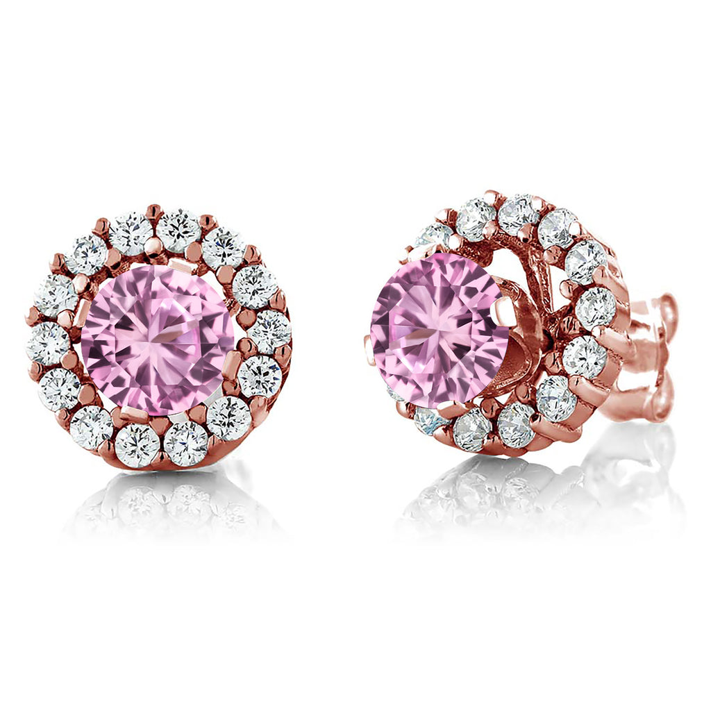 Pink Created Sapphire - September_Earrings in 925 Rose Gold Plated Silver