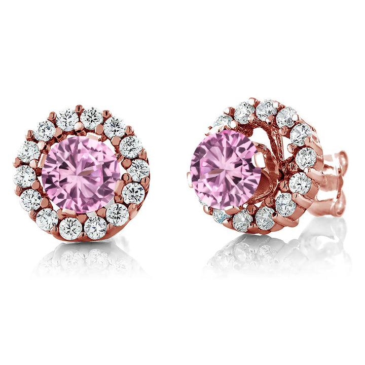 Pink Created Sapphire - September_Earrings in 925 Rose Gold Plated Silver